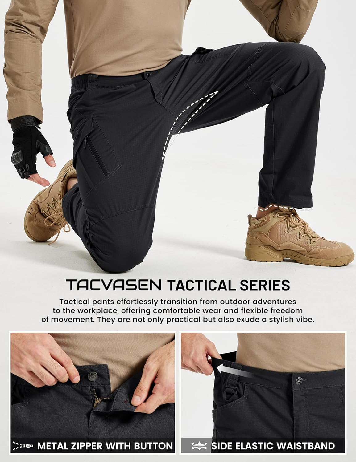TACVASEN Men's Tactical Pants 9 Pockets Cargo Hiking Pants Lightweight Work Pants for Men Construction Water Resistant - Image 5