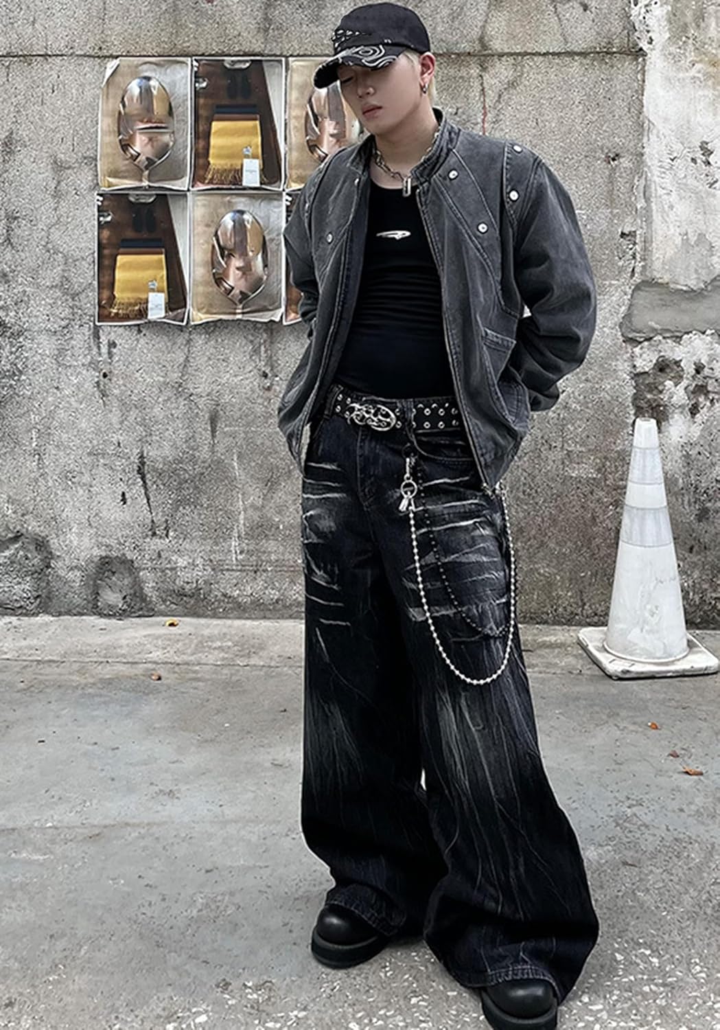 jupkem Y2K Baggy Jeans for Men Women Wide Leg Distressed Pattern Aesthetic Denim Pants Punk Gothic Hip Hop Streetwear