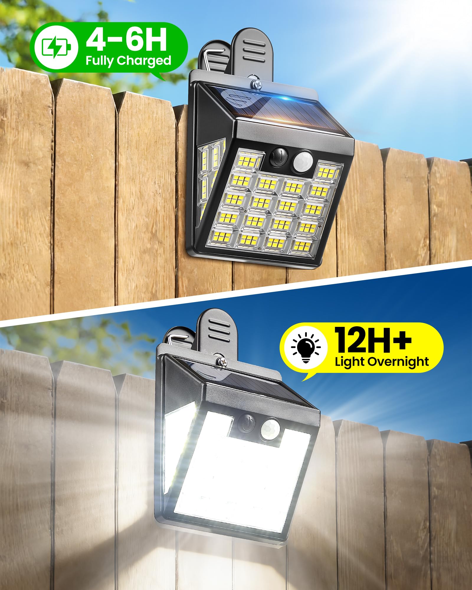 160 luces LED solares con clip para exteriores, luces solares con sensor de movimiento, luces solares para valla al aire libre, IP65 impermeables, luces solares de pared para terraza