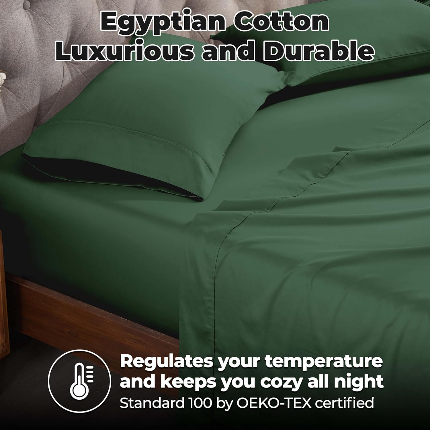 Superior Egyptian Cotton 300 Thread Count Pillowcases, Pillow Cases, Modern, Solid Classic Pillow Case Cover, Ultra-Soft Comfort, Bedding Essentials, Bed Accents, Set of 2, Standard, Hunter Green