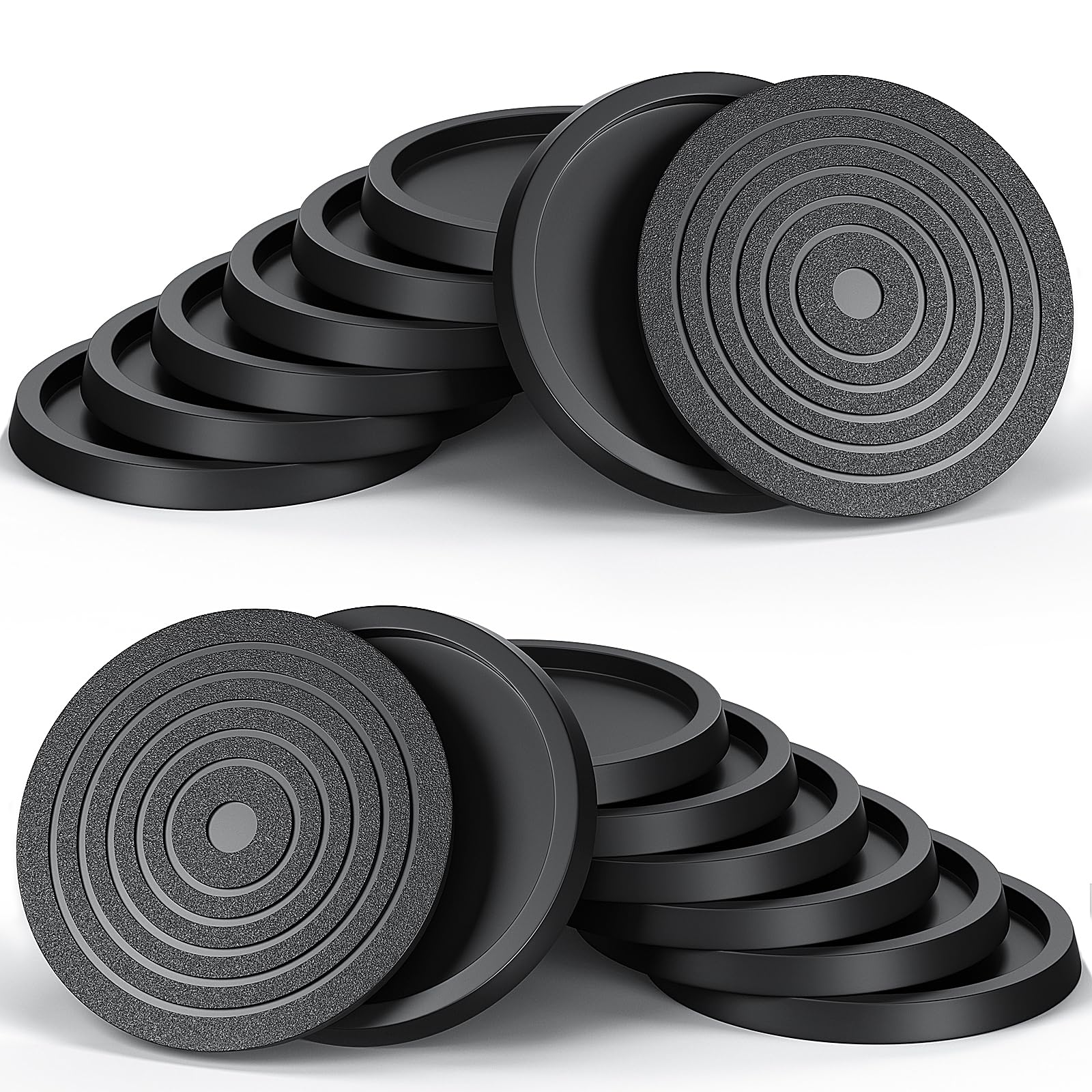 Furniture Coasters Non-Slip Bed Leg Pads Round Rubber Anti Sliding Caster Cups for Hardwood Floors Black 16PCS 2.5inch