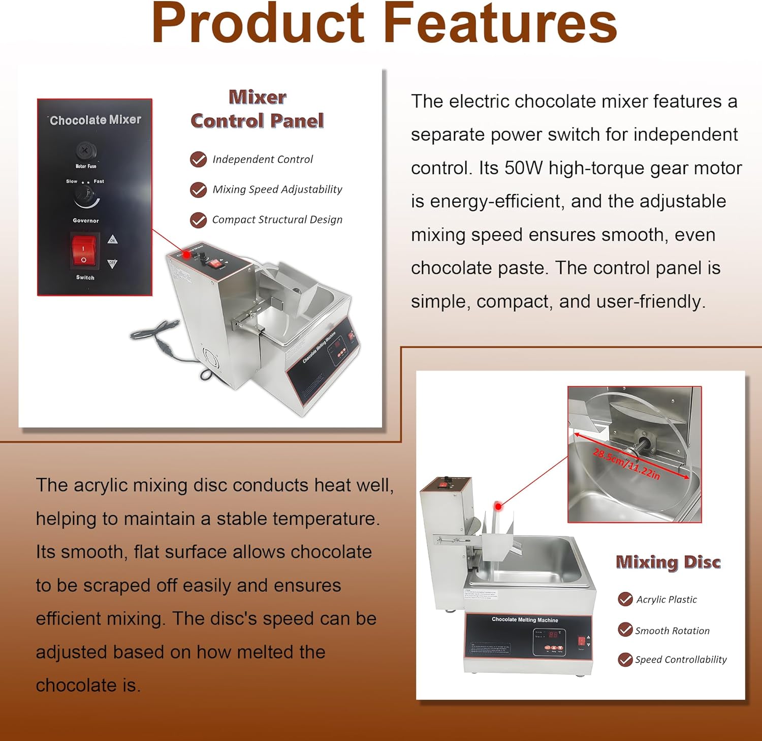 Chocolate Melter Mixer, Chocolate Mixing Machine with Stainless Steel Melting Pot 110V, 12KG Capacity, 0-95°C Adjustable Temperature & 38-55RPM Speed for Bakeries Dessert Shops Home Use
