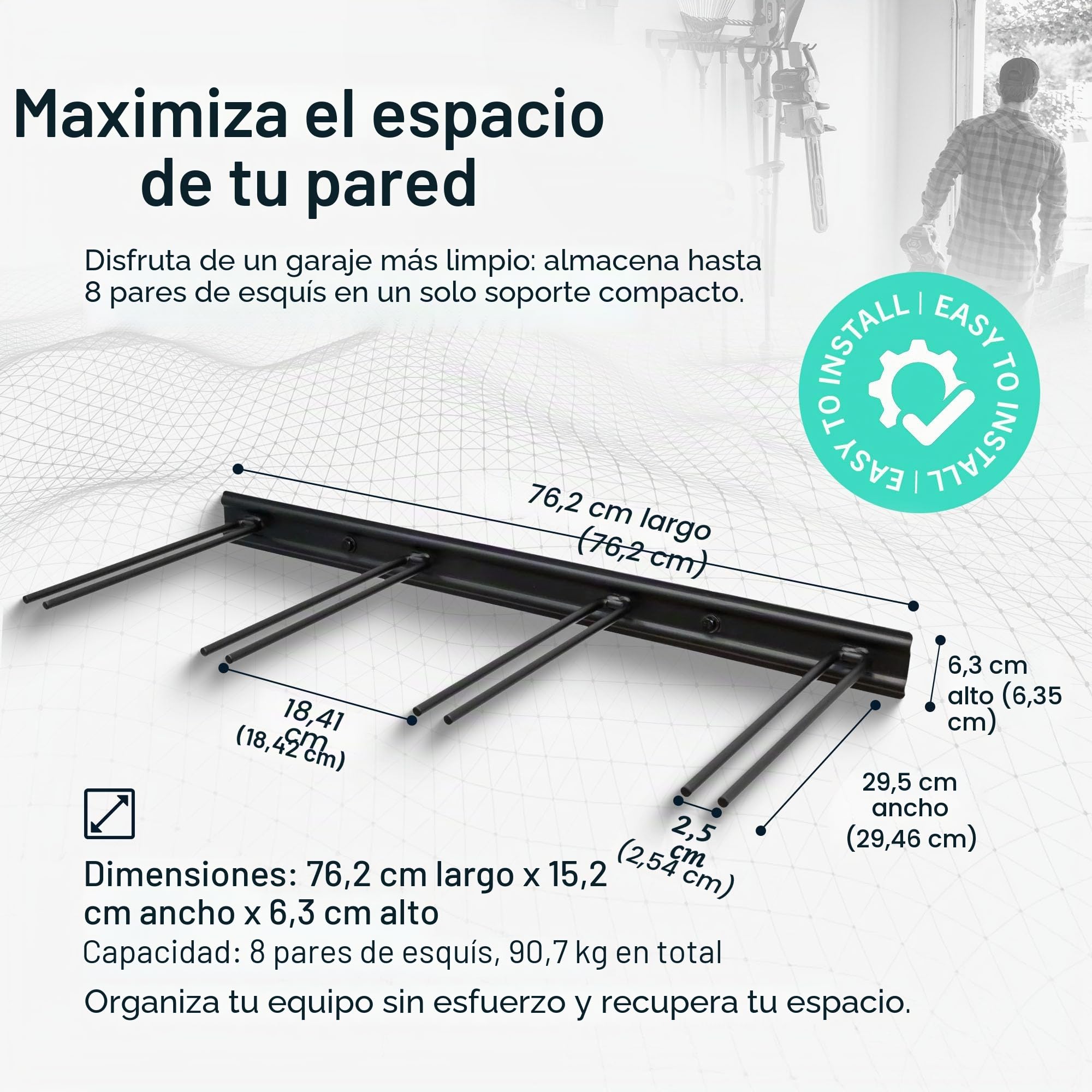 StoreYourBoard Bastidor para guardar esquís en la pared, capacidad para 8 pares, soporte de acero, Negro