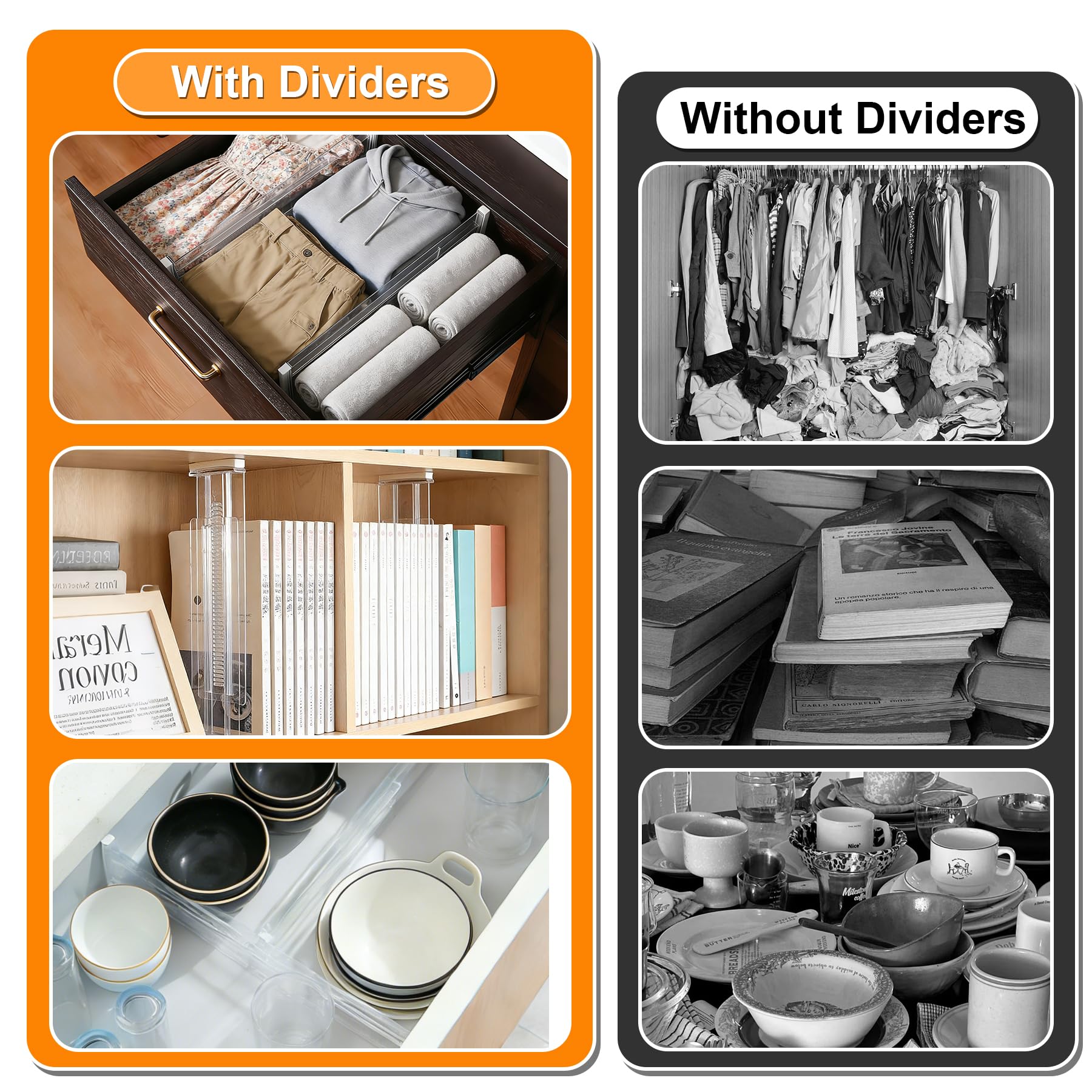 8 Pezzi Divisori per Cassetti Regolabili, Organizer Cassetti, Cassetti in Trasparente Separatori, Divisori per Cassetti in Plastica per Comò, Armadio, Bagno, Cucina, Ufficio