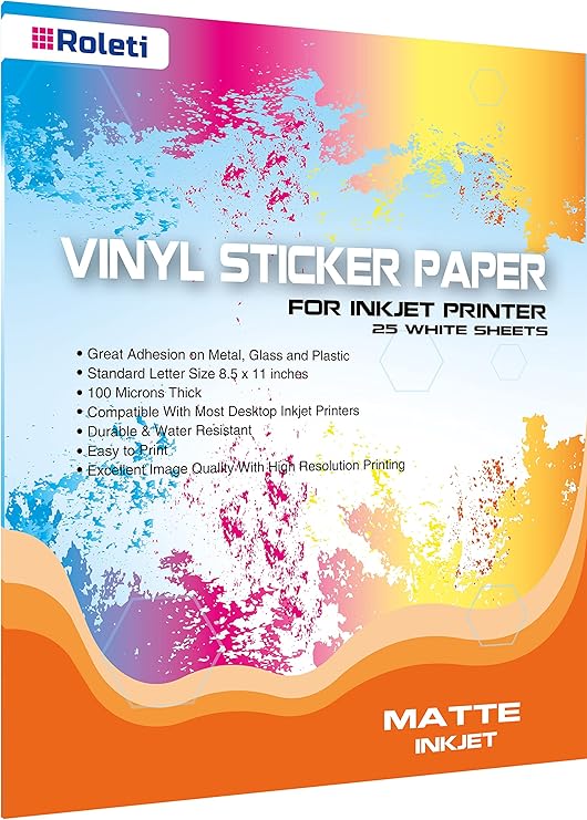 Printable vinyl adhesive paper, waterproof adhesive paper for inkjet printer, 25