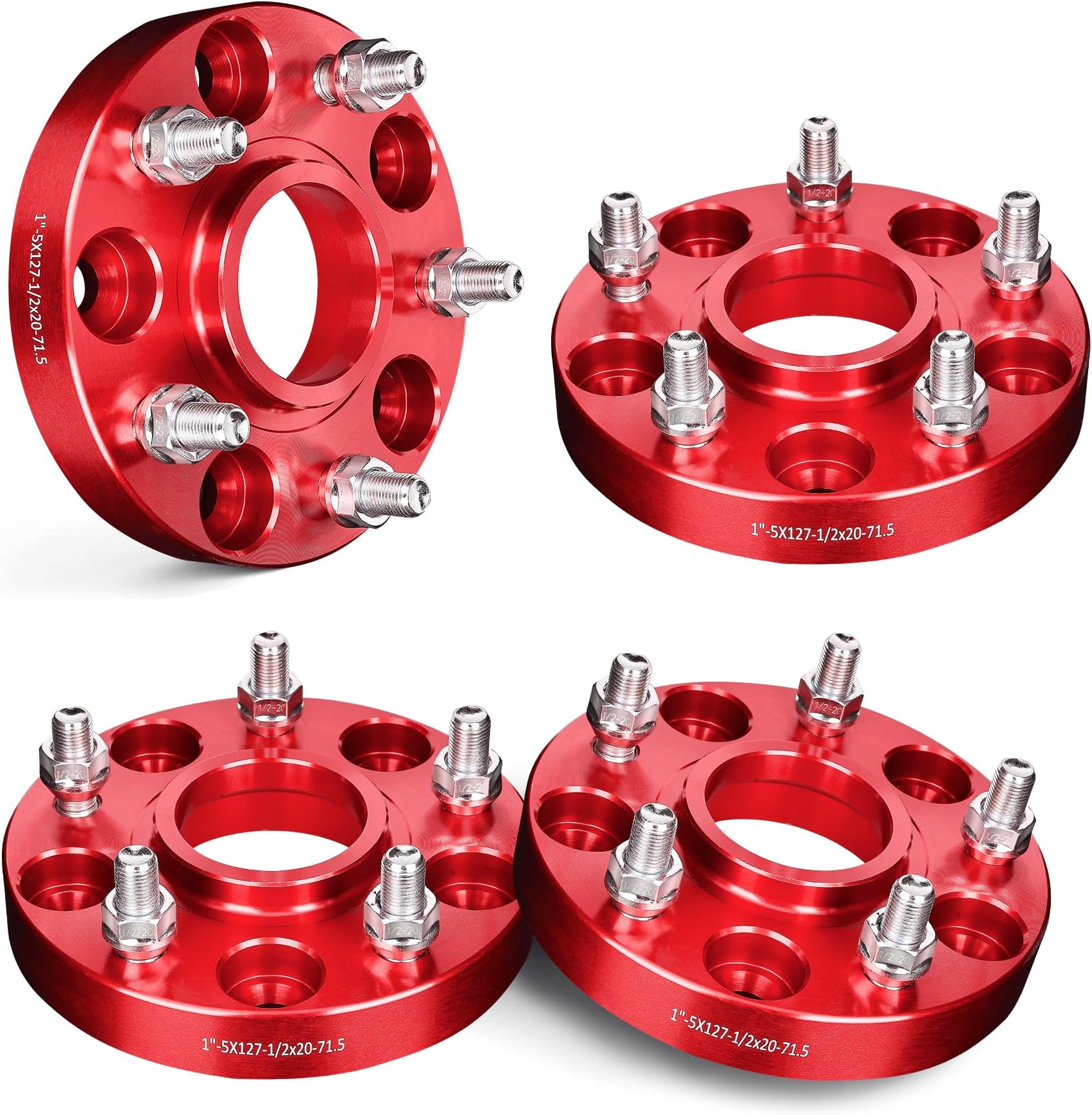 EVIL ENERGY 5x5 Wheel Spacers 1 inch Compatible for Jeep 1999-2010 Grand Cherokee, 5x127 mm Hubcentric with Lip 5 Lugs 71.5 mm Hub Bore 1/2x20 Studs Red