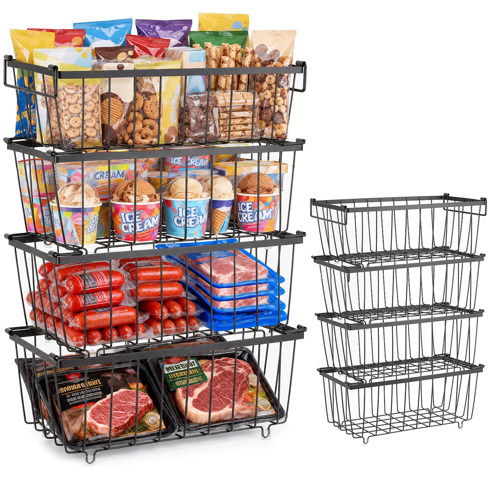 Otopone Freezer Baskets for Chest Freezers, 4 Pack Freezer Storage Boxes