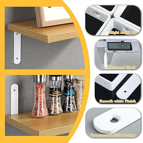 Miniatura 3 de Alise Soportes de estante flotantes, soporte blanco para estantes, soporte de pared en L, soporte de esquina de acero inoxidable para colgar tablero