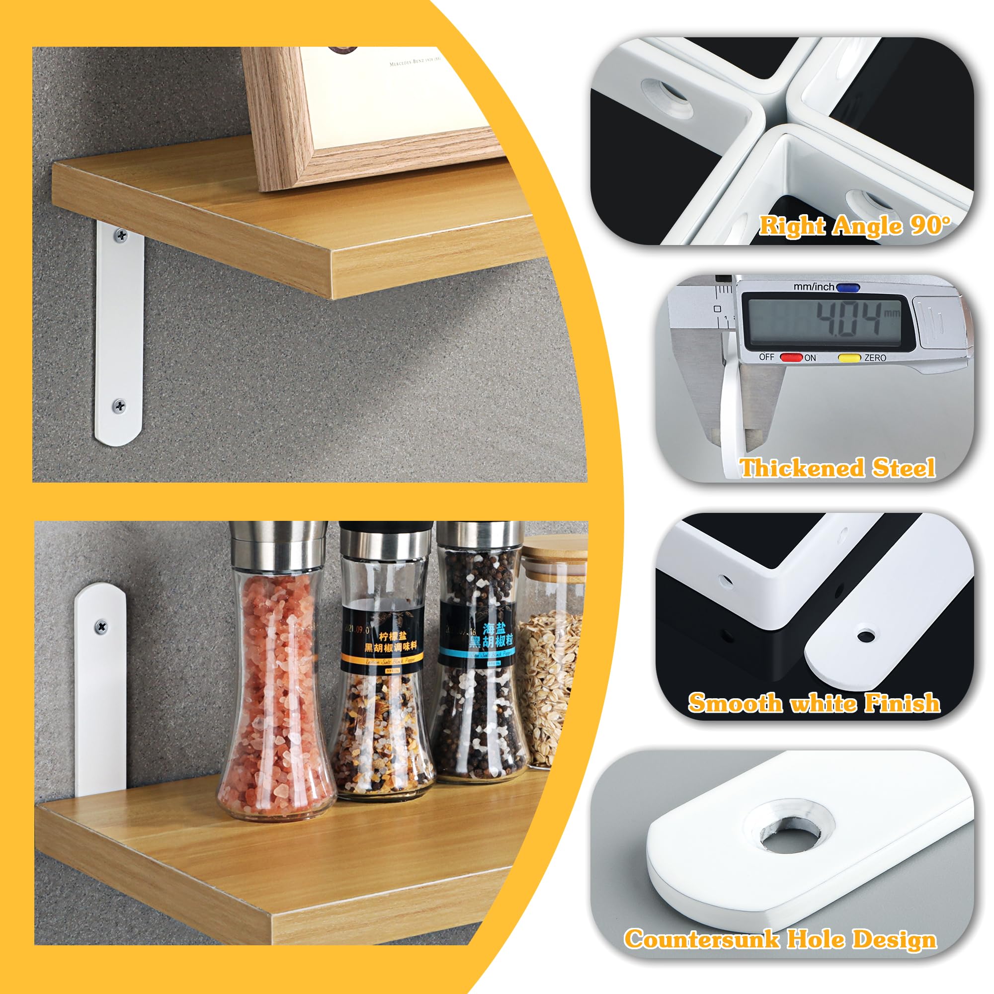 4 Soportes Para Estante De Pared - 275x275 Mm, Acero Blanco, Capacidad 136 Kg Por Par, Ideal Para Estantes Flotantes Y Barras De Armario