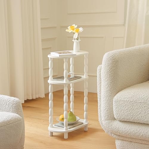 Miniatura 2 de MaxSmeo Mesa auxiliar estrecha, mesa auxiliar pequeña con estante abierto de 3 niveles, mesita de noche delgada para espacios pequeños, dormitorio,