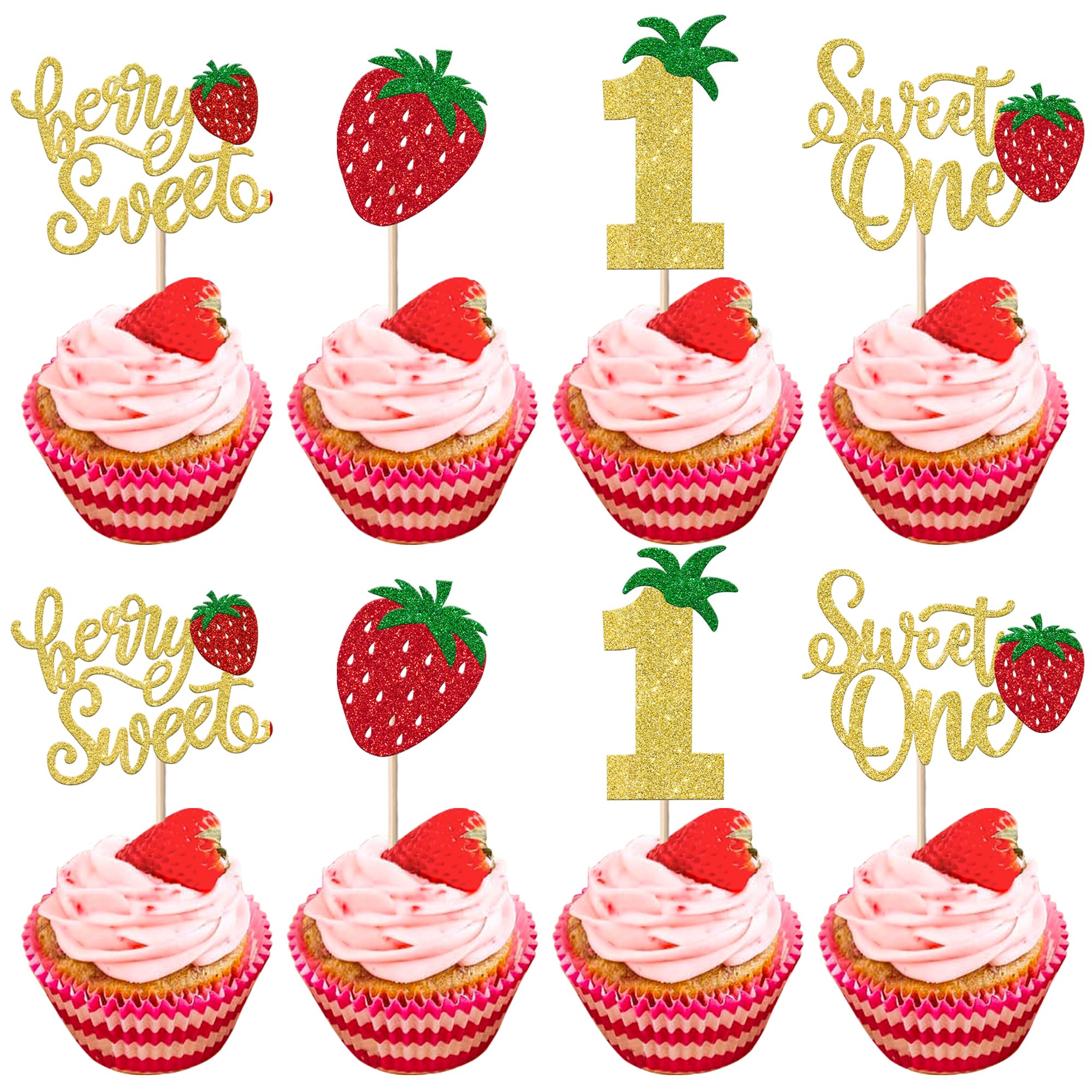 Amazon.com: 24 Pack Sweet One Cupcake Toppers Glitter First Birthday ...