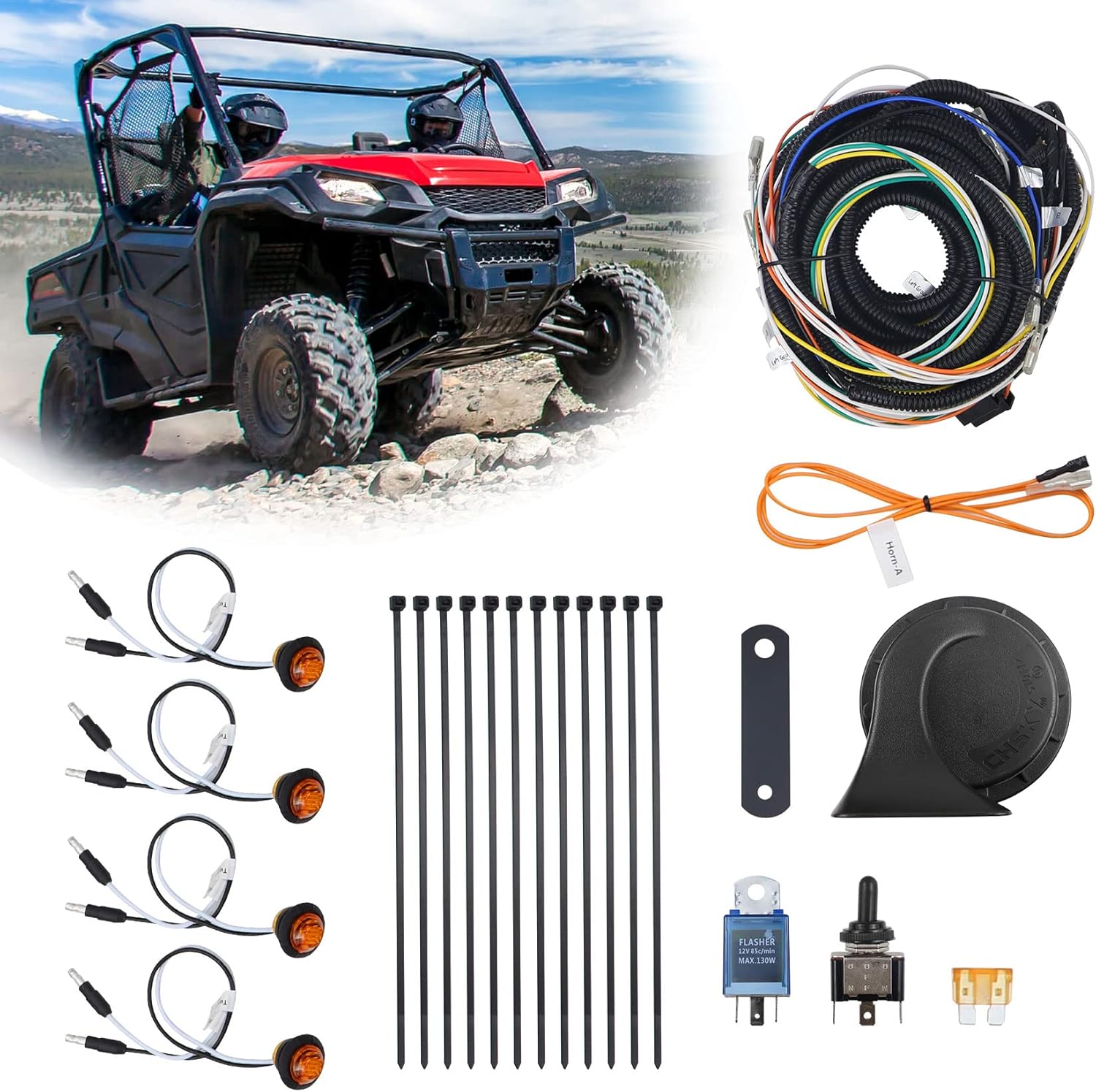 ATV/UTV Turn Signal Kit With Toggle Switch & Horn Kit and