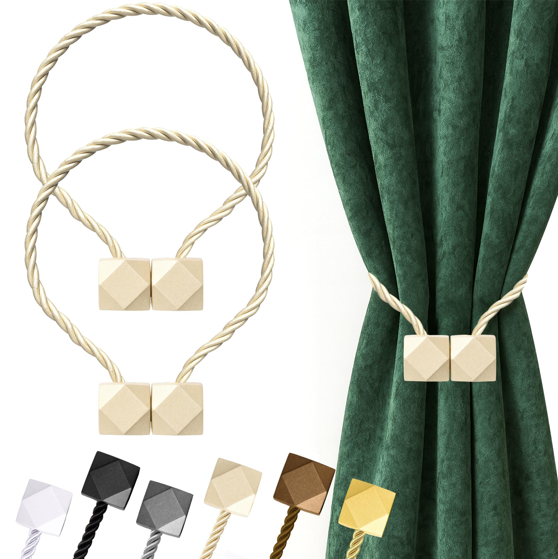 Hion Magnetic Curtain Tiebacks Beige 2pcs, Curtain Tiebacks Buckles Holdbacks Holders Hooks Clip for Home Bedroom Office Decorative Curtain