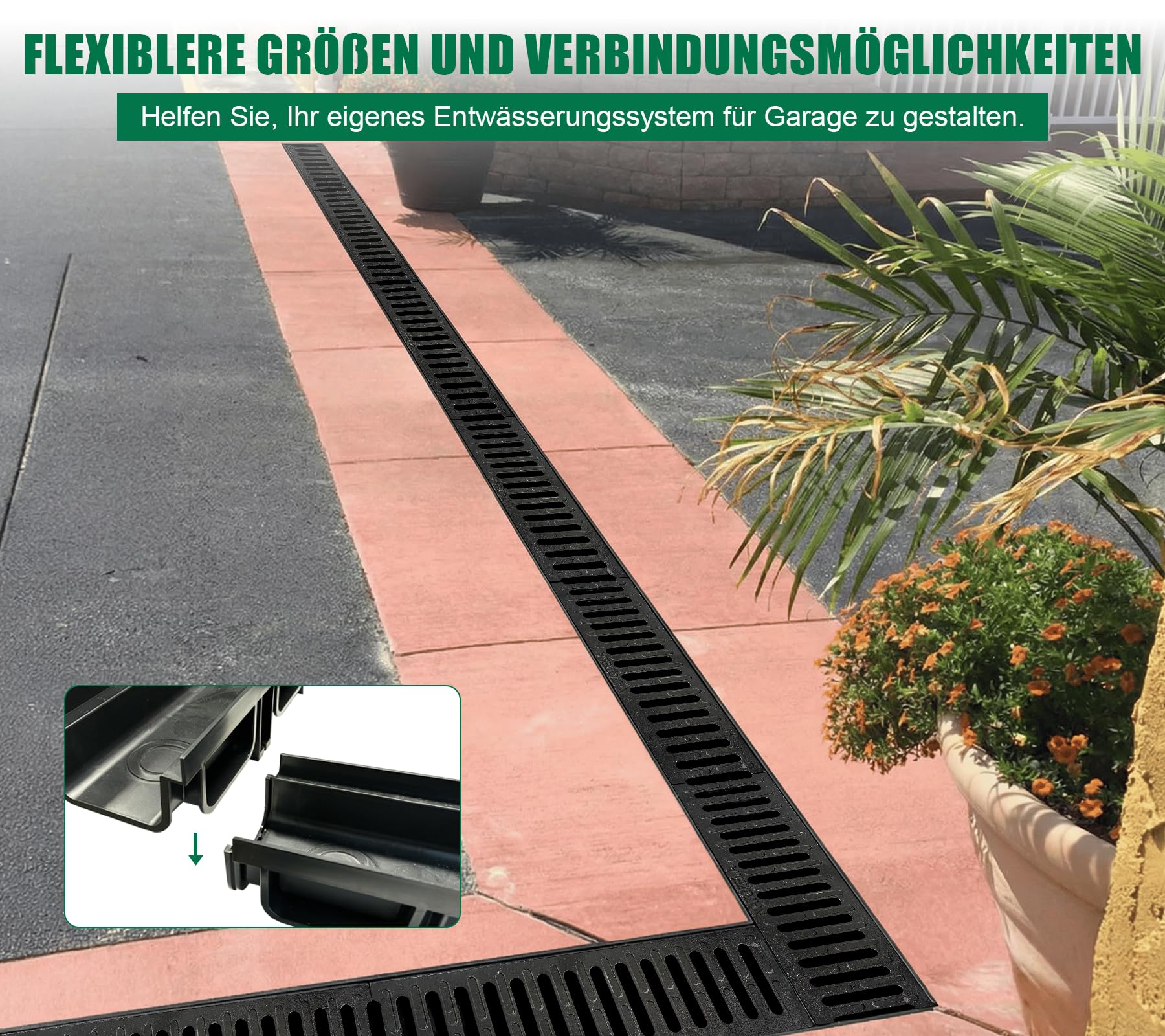 3m Entwässerungsrinne mit B125 Gussrost GJS belastbar bis 12,5 t - 500 x 140 x 100 mm - Bodenrinne Ablaufrinne für Garage Hofeinfahrt Parkplatz - Witterungsbeständig Robust Befahrbar Modular