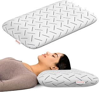HAUSWAY Memory Foam Pillow Set of 1 for Neck & Back Pain Relief | 3-Inch Thin Cooling Gel Cervical Pillow with Washable Co Price In India