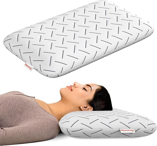 HAUSWAY Memory Foam Pillow Set of 1 for Neck &amp; Back Pain Relief | 3-Inch Thin Cooling Gel Cervical Pillow with Washable Co...