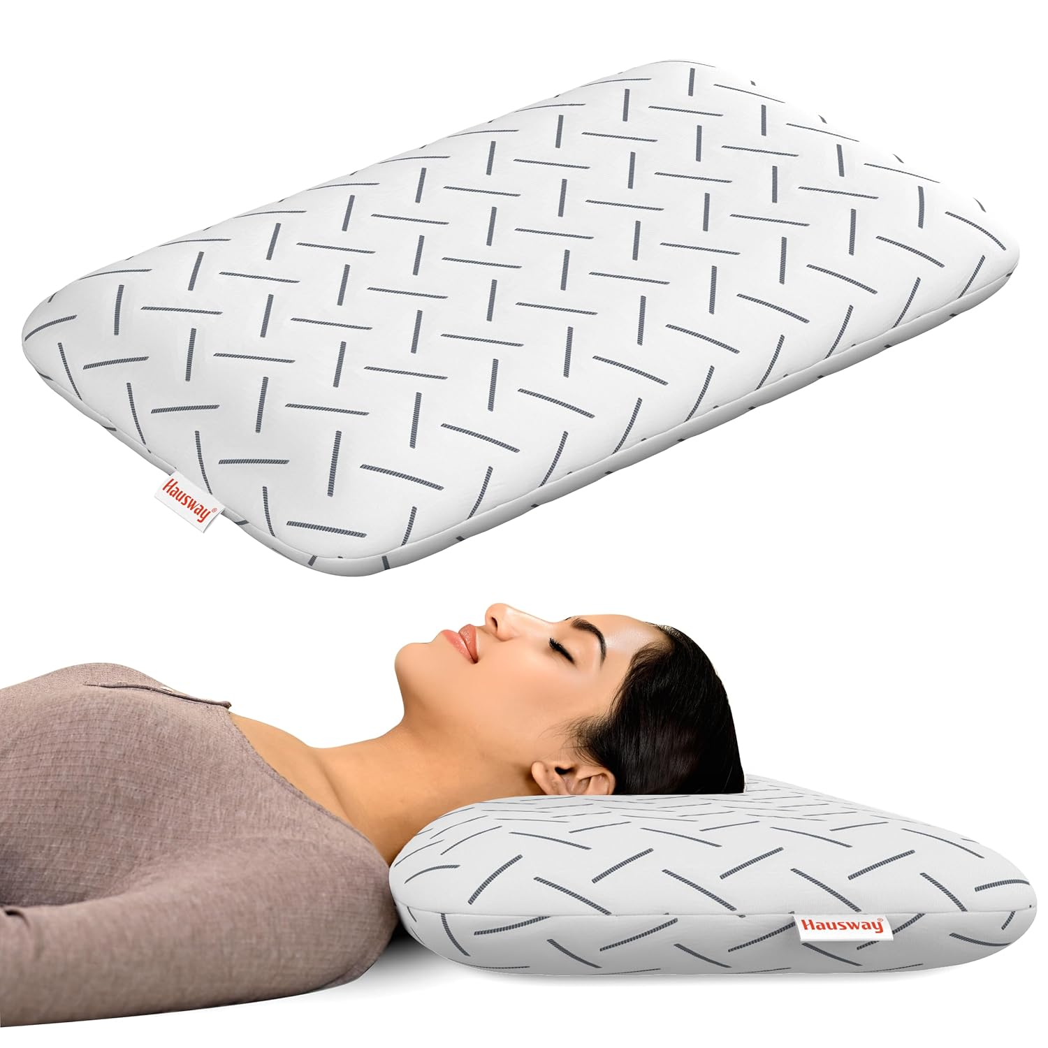 HAUSWAY Memory Foam Pillow Set of 1 for Neck & Back Pain Relief | 3-Inch Thin Cooling Gel Cervical Pillow with Washable Co...