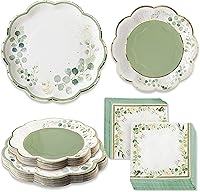 Kate Aspen Sage Green Eucalyptus Botanical Garden 62pc Party Plates & Napkins for 16 Guests - Baby Shower Bridal Decor