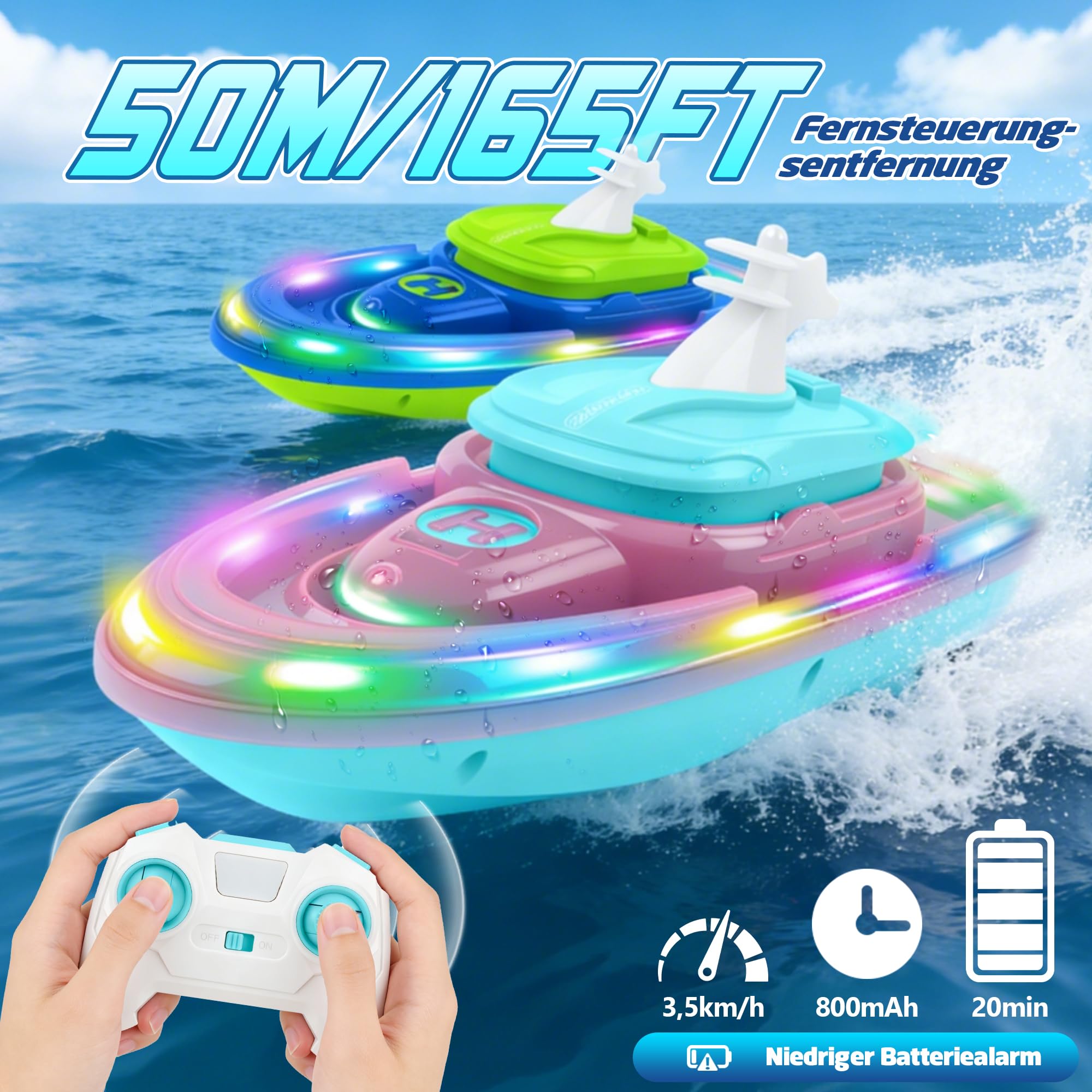 FORMIZON Ferngesteuertes Boot, RC Boot mit Wasserspritzfunktion, Wasserdichter Luftkissenboot ferngesteuert, Fernbedienung U-Boot mit Licht und 360° Rotation für Kinder ab 6 Jahren (Rosa) - 5