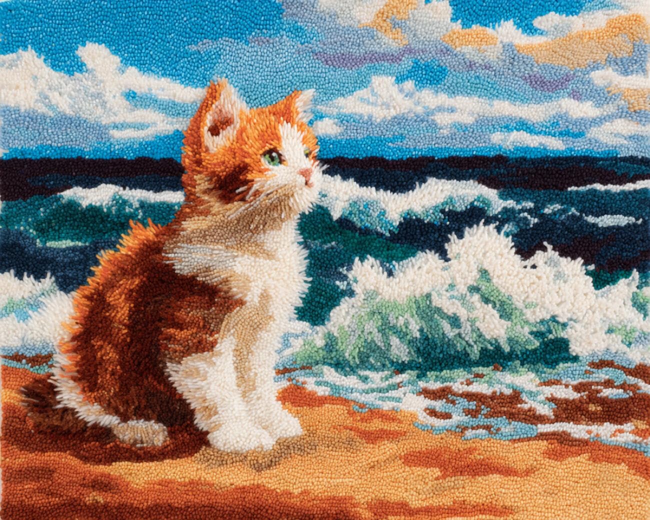 AMBATTERY Latch Hook Rug Kit Waves and Cats 85x115cm