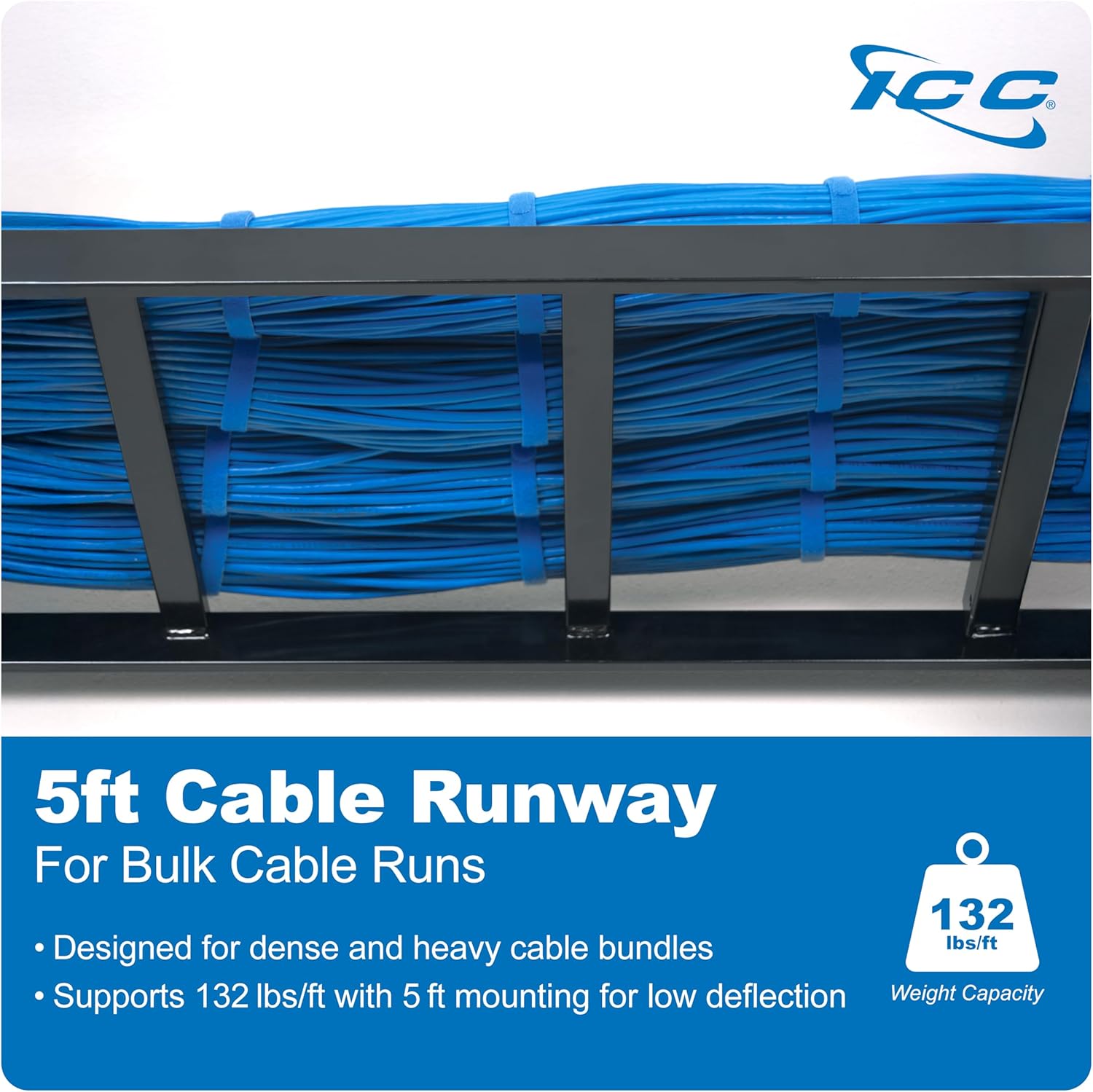 ICC Cable Runway Rack 5' Straight Section, 16-Gauge Steel, Made in USA, 2-Pack with End Splice Kit