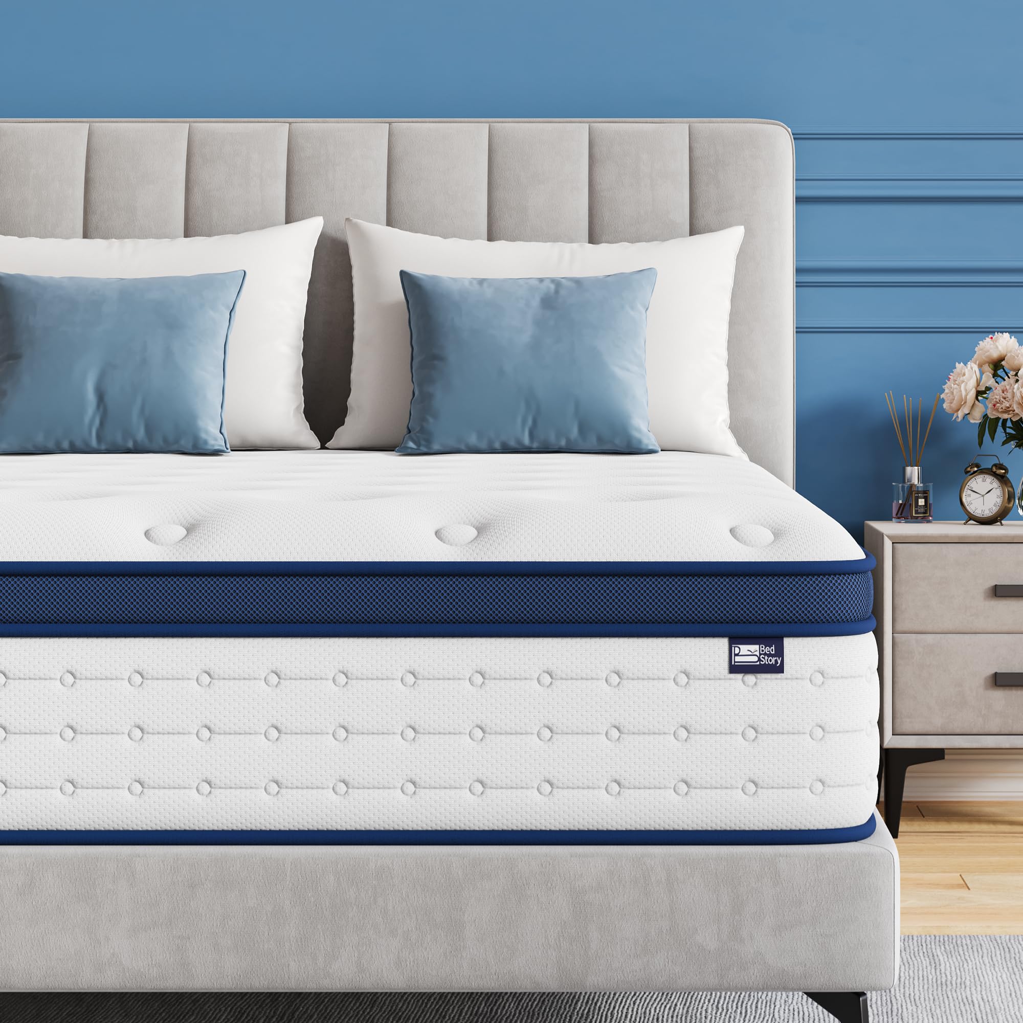 BedStory Single Mattress 3FT, 10.3 Inch Hybrid Mattress, 7-Zone Mattress with Breathable Foam and Individually Pocket Sprung Firm- Extra Lumbar Support(90x190x26cm)