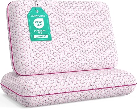 CushyOasis Memory Foam Pillows for Side, Back and Stomach Sleepers, Set of 2, Bed Pillow with Washable Cover and Breathable Mesh, Bed Pillow for Sleeping Pink,Standard Size