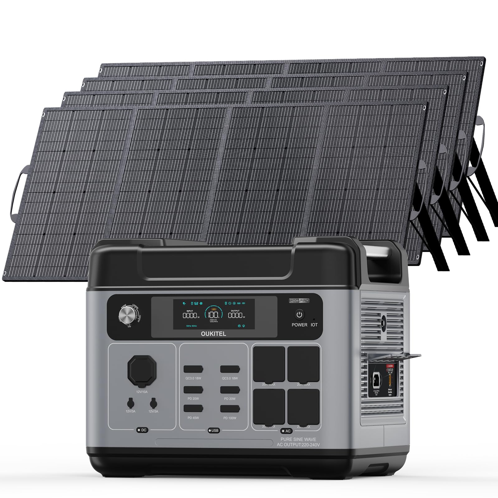 OUKITEL 3200W Centrale Elettrica Portatile con 4 Pannello Solare da 200W, 2048Wh Generatore Solare, Batteria LiFePO4, Controllo APP, Portable Power Station per Campeggio, Camper, Casa - 1