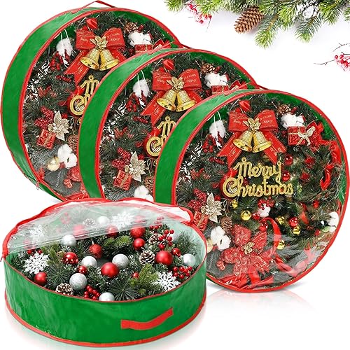 Aliceset 4 Pack Wreath Storage Containers, Ornament Garland Wreath Storage Bags 