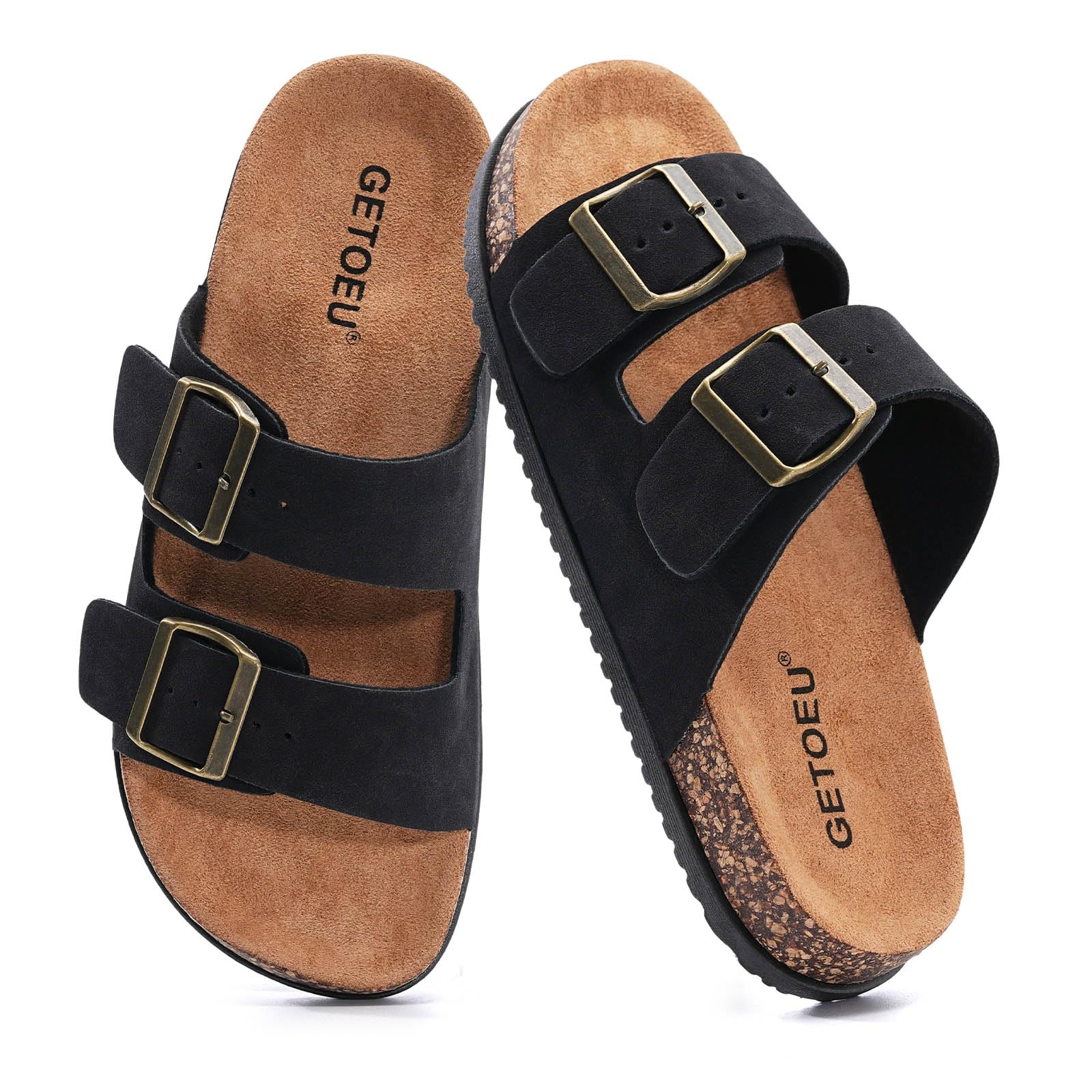 GETOEU Arch Support Footbed Sandals for Women & Men, Adjustable Double Buckle Comfort Sandals, Cork-Style Cushioned Sole, Casual Walking Slides for Everyday Wear — view 6