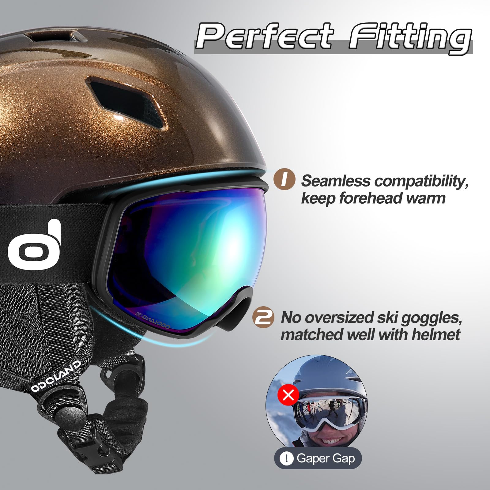 Odoland Kit casco da sci con occhiali da sci, casco da snowboard per uomini donne adolescenti bambini, casco da sci regolabile e occhiali da sci UV400