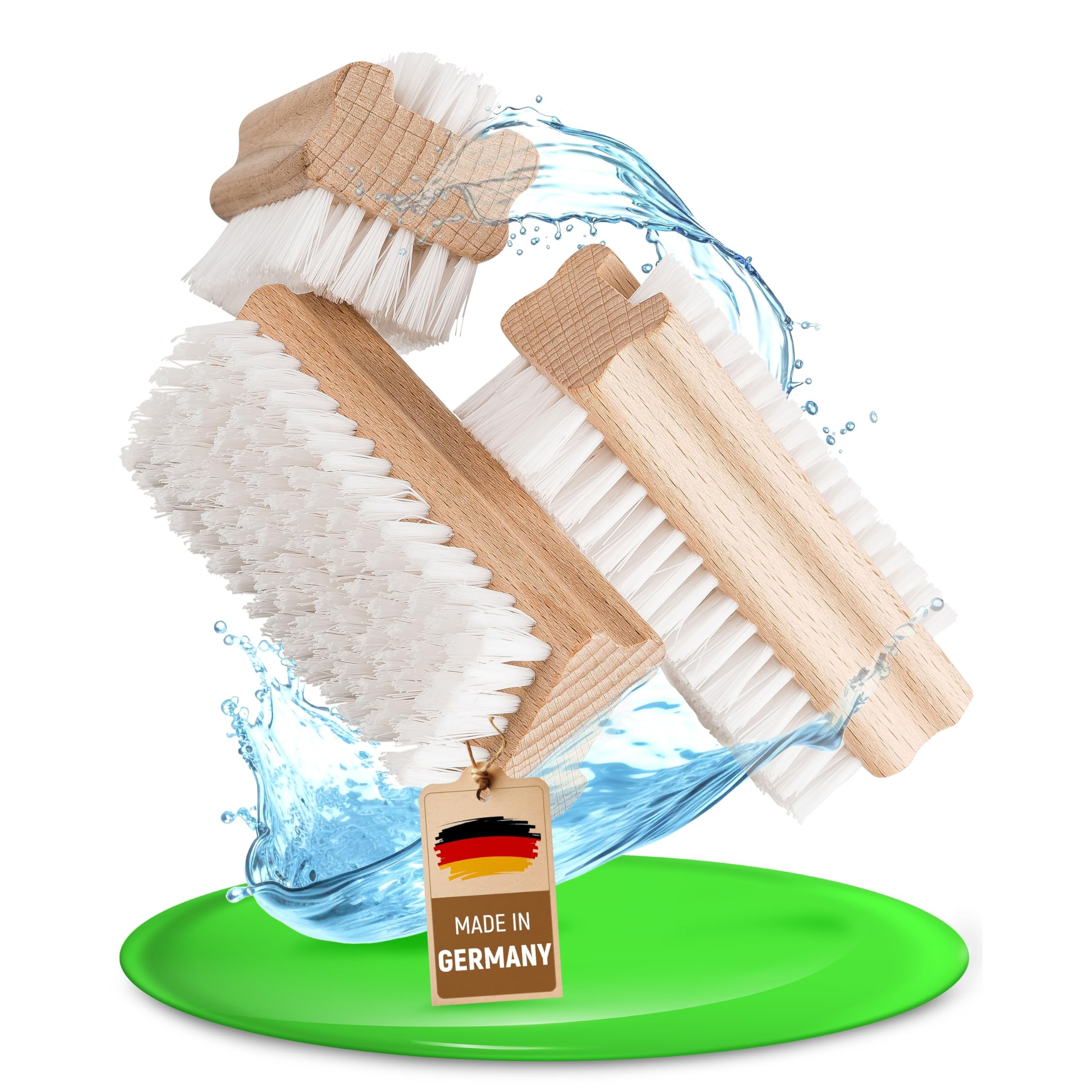 FEINHOLZ Handbürste Nagelbürste Holz 3er Set - Made in Germany - Handbürste hart und weich mit stabilen Borsten, Gemüsebürste, Wurzelbürste, Fingerbürste, Handwaschbürste, Nagelbürste Kinder