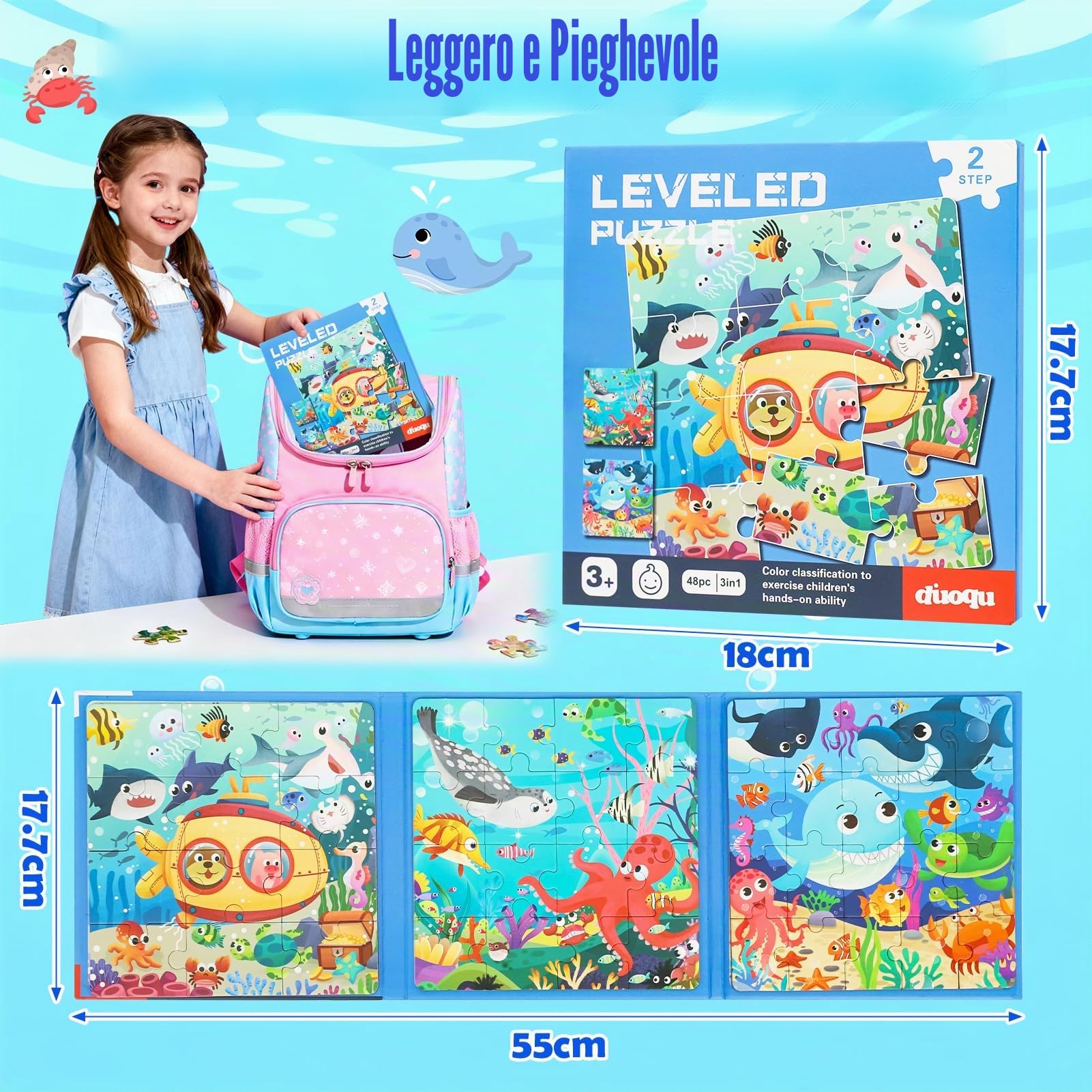 Puzzle magnetici per bambini 3 Anni, 2 Set Puzzle Magnetico Giochi a Tema Fattoria e Oceano, Giochi da Viaggio Gioco Educativi, Giocattolo in Aereo Auto Treno, Regali Di Compleanno