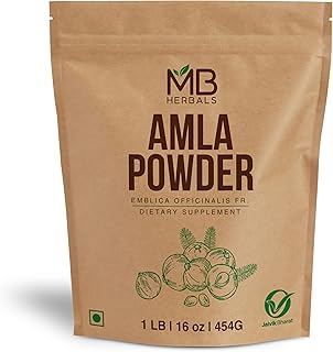 MB Herbals De-Seeded Amla Powder 1 LB (16 oz / 454g) | Made from Wild Amla Berry Pulp, No Seeds Used | Premium Quality Amalaki (Indian Gooseberry) Powder