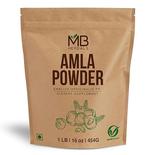 MB Herbals Amla en polvo dessembrado de 1 libra (16 onzas / 16.01 oz) | Hecho de pulpa de bayas silvestres de Amla, sin semillas utilizadas, polvo