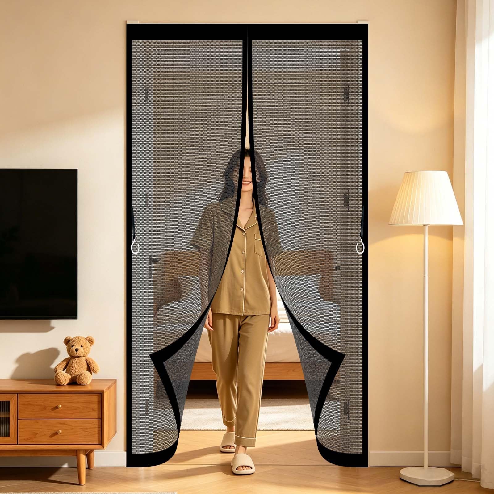 Fly Screens for Doors 108 x 186 cm Full Frame Magic Tape, Magnet Silent Closure, No Punching Magnetic Insect Door Screen Fly Door Net Curtains for Kitchen Bedroom, Black