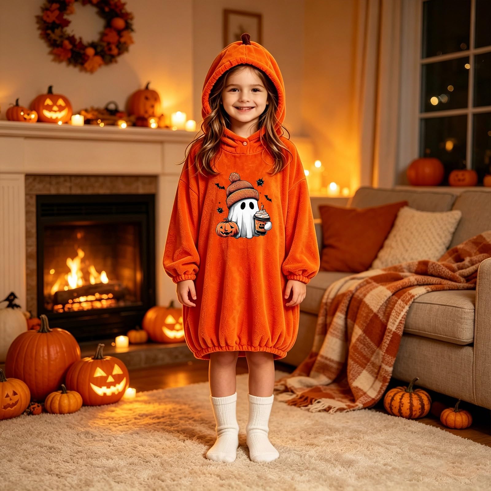 Sudadera con capucha de calabaza para niñas