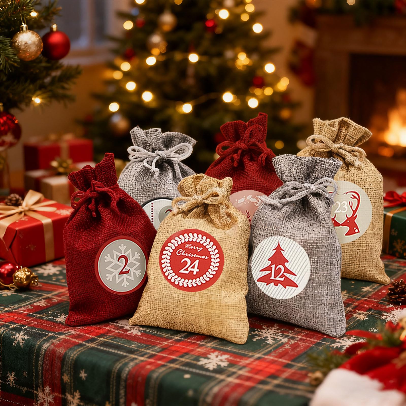 Set De 24 Colgantes De Madera Con Números Del 1 Al 24 Y Cuerdas De Yute – Ideal Para Calendario De Adviento Y Decoración Navideña