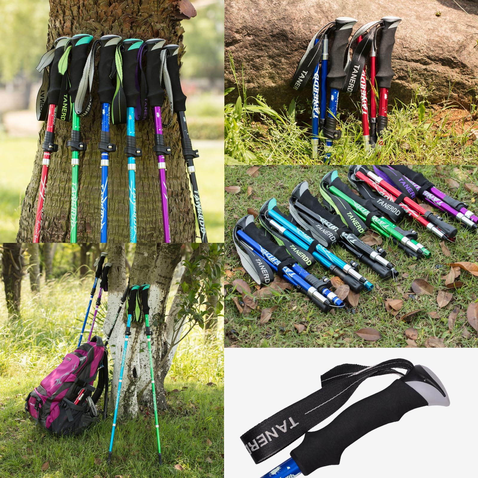 ThreeH Para 2 kijków trekkingowych, składane kijki do chodzenia dla mężczyzn i kobiet, lekkie, składane kijki wspinaczkowe do wędrówek z plecakiem, na kemping, czarne