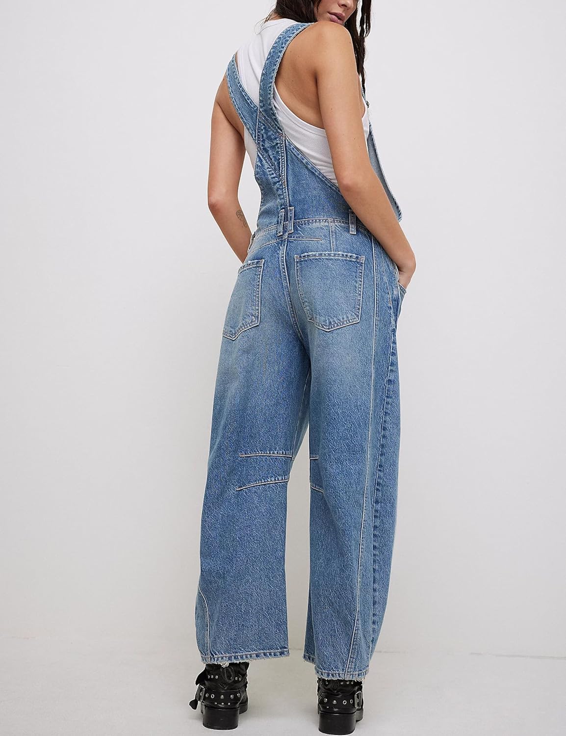 Qazel Vorrlon Denim Overalls for Women Barrel Wide Leg Bib Baggy Jeans Adjustable Denim Romper Stretch Jumpsuit Y2K Pants - Image 2