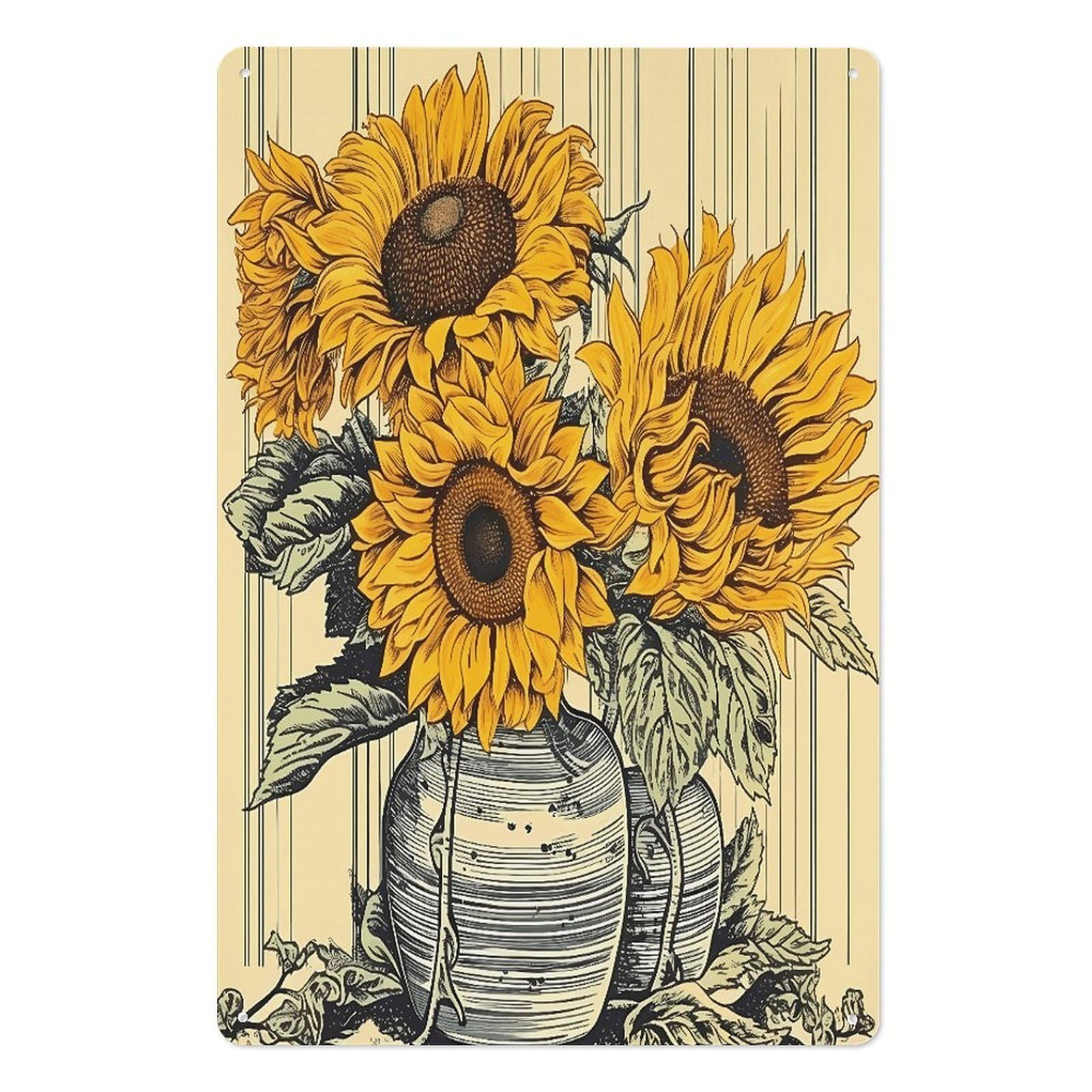 Adfgyerh Style Sunflower Pattern Tin Sign Hanging Art Prints,Wall Decor For Gifting And Party Decoration 7.9X11.8 Inch,Wall Art For Home Garden Greenhouse Living Room Bedroom Yard