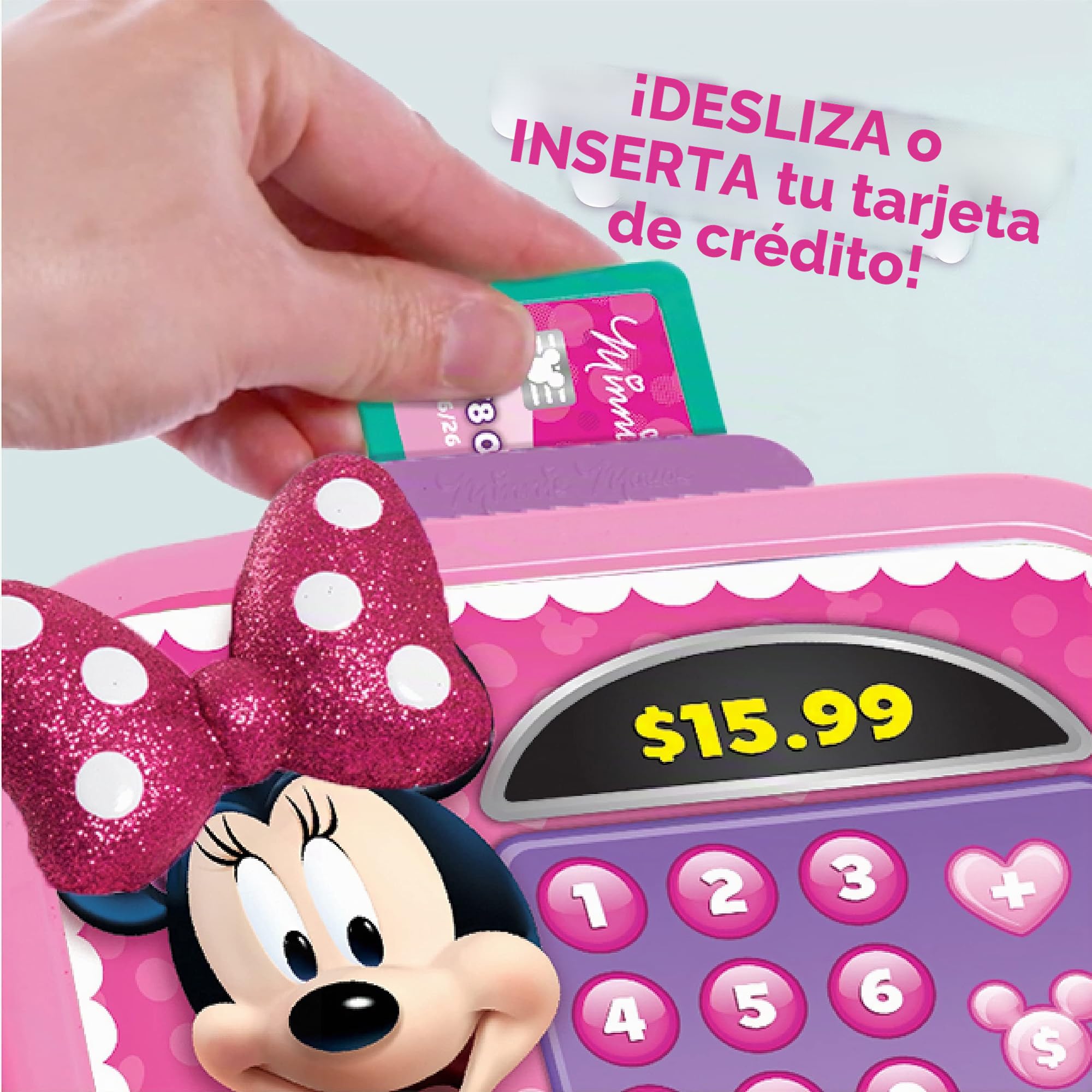 Disney Junior Minnie Mouse Bowtique - Caja registradora con Sonidos, Disfraces y Juegos de simulación