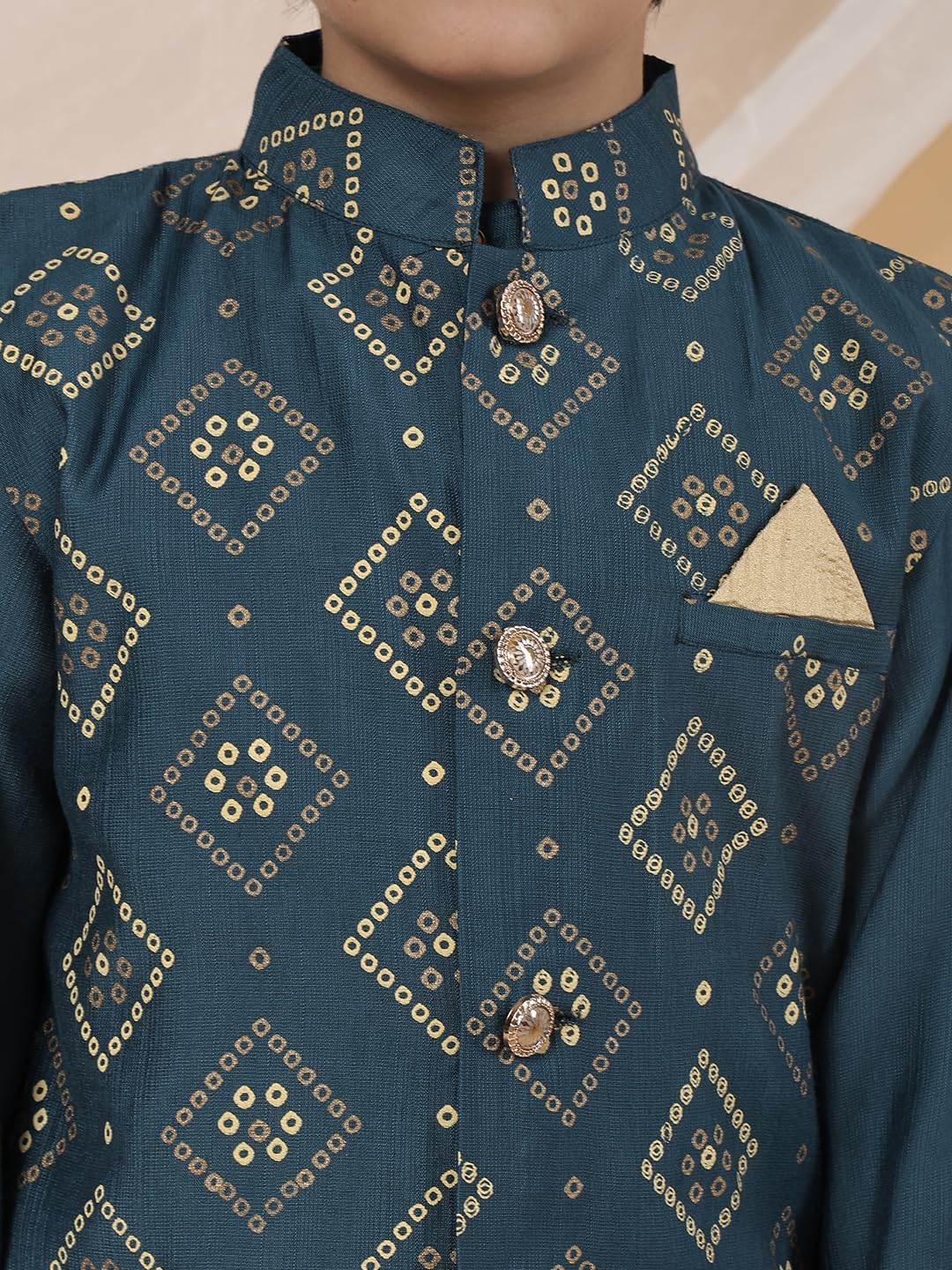 Superminis Boys Silk Blend Full Sleeve Kurta Pyjama with Printed Jacket Set
