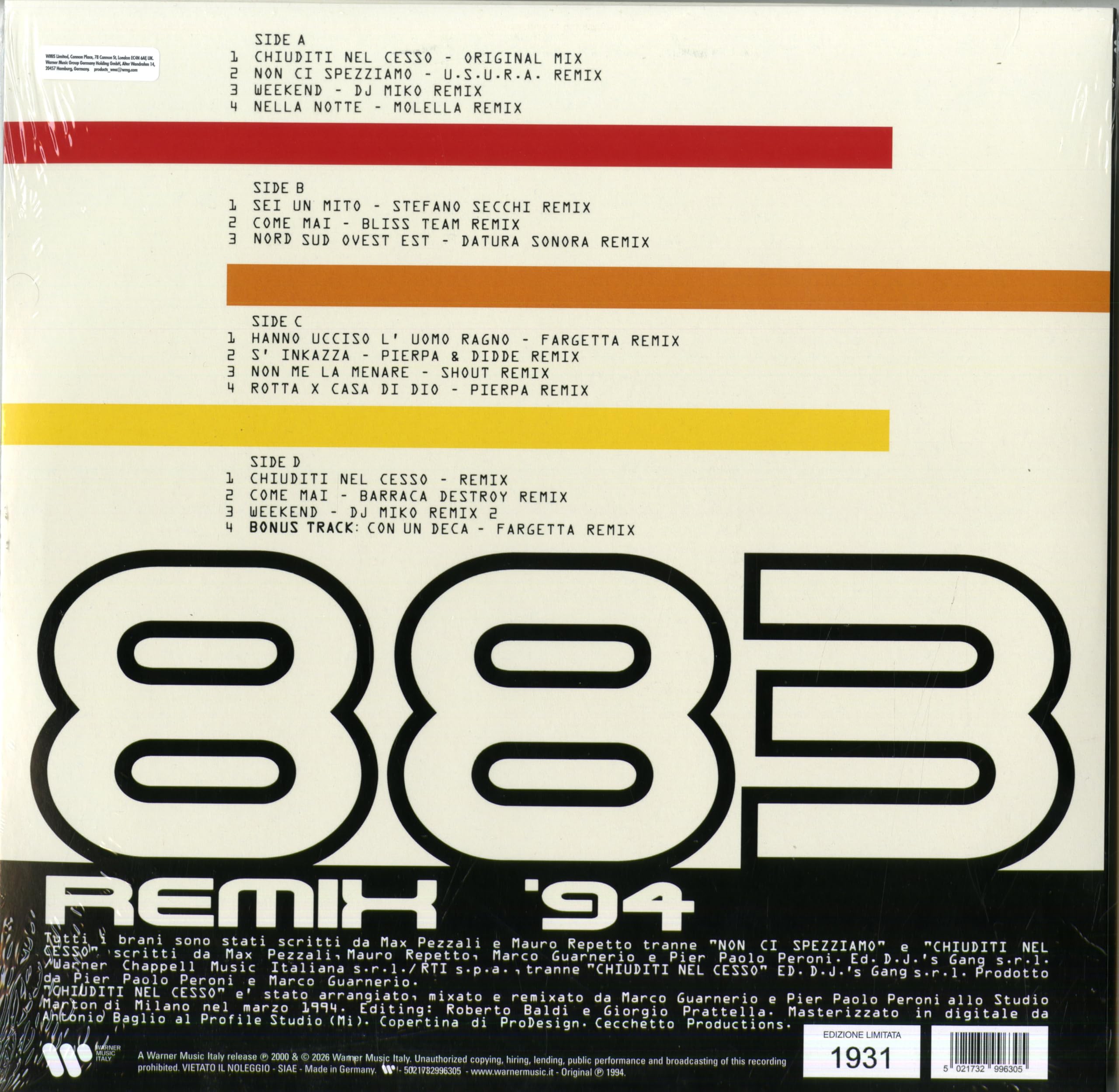 883 - Remix '94 (Rsd 2026) Limitato; Numerato; Colorato