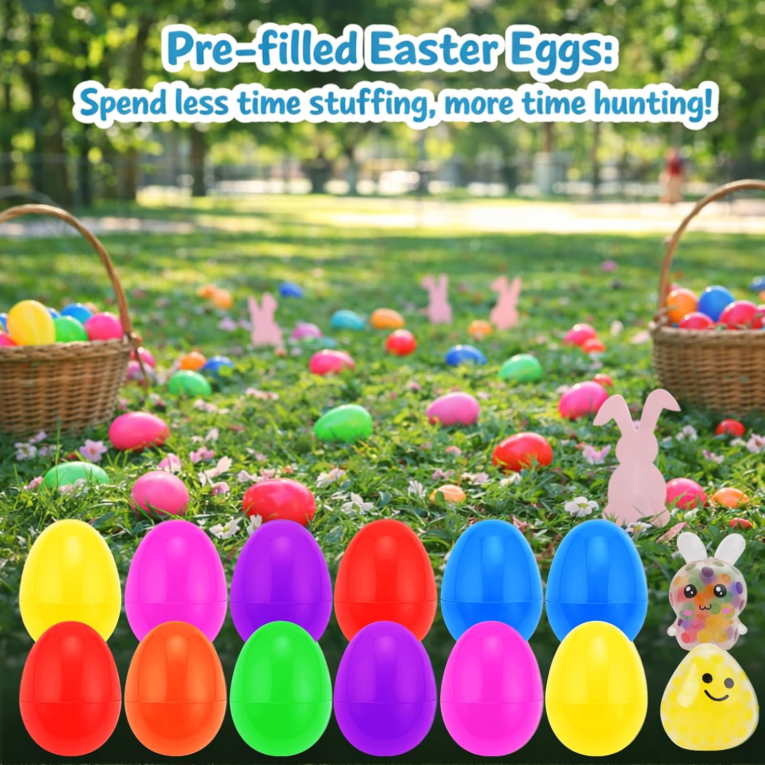 12 Pack Prefilled Easter Eggs with Squeeze Toys Inside, Easter Basket Stuffers Easter Egg Fillers, Gift Exchange and Party Favors