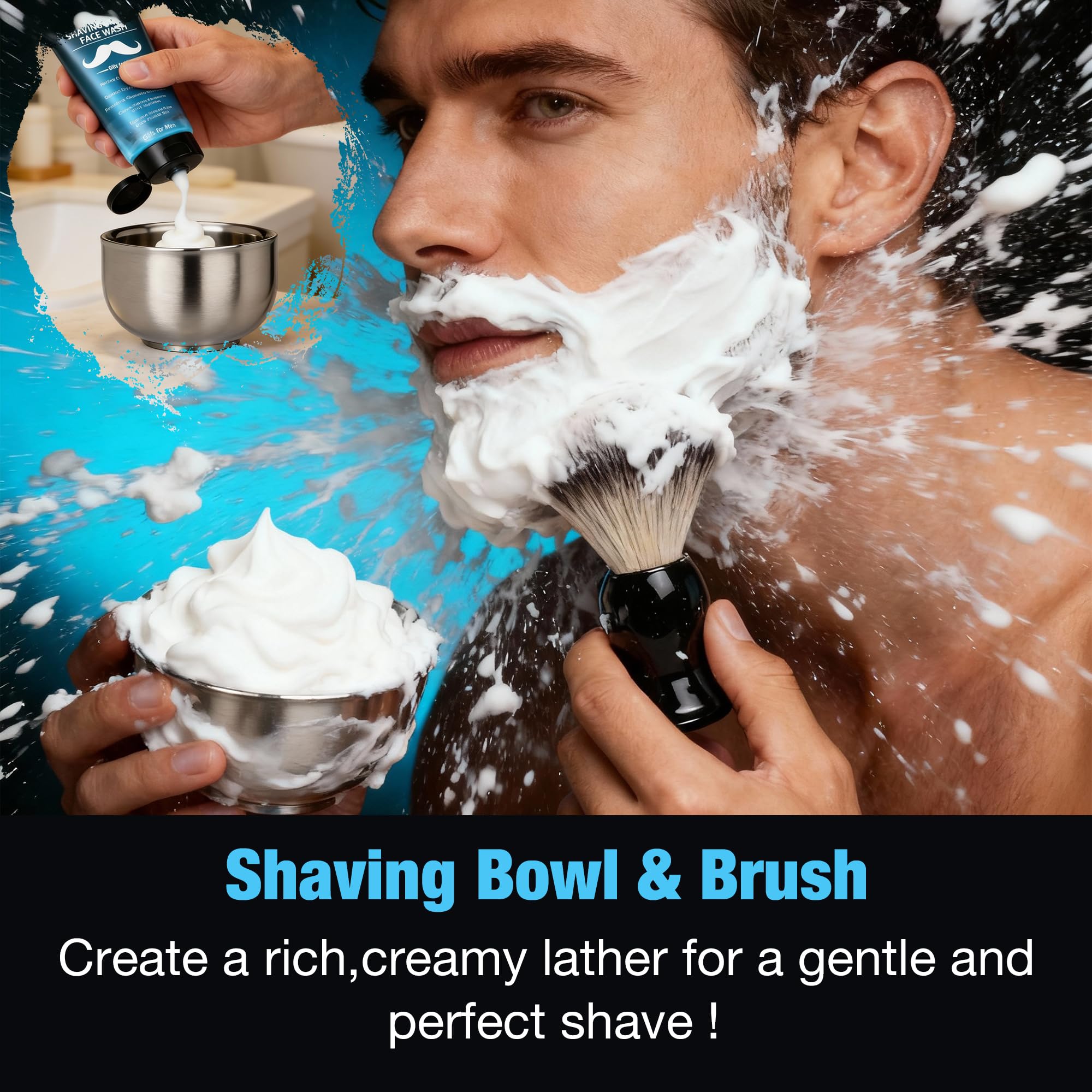 Shaving Kit for Men,Mens Shaving Kit w/Natural Cologne Shaving Cream,Balm,Bowl,Tumbler Cup,Mens Self Care & Grooming Valentines Fathers Day Birthday Gifts for Men Dad Him Boyfriend Christmas Gift Set