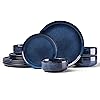 HaWare Dinner Set, 12 Piece Stoneware Dinnerware Service for 4, Reactive Glaze Dining Ware Include Plates and Bowls, Chip and Scratch Resistant, Microwave & Dishwasher Safe, Nebulas Blue