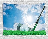 Vista 34 de Ambesonne Tapiz de cornamentas, cervatillo de ciervo de cola blanca en el desierto en el campo, tema de caza rural, colgante de pared