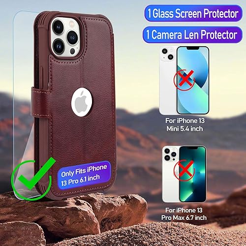Miniatura 2 de VANAVAGY Funda tipo cartera para iPhone 13 Pro 5G para mujeres y hombres, funda de piel con bloqueo RFID y soporte para muñecas, carga inalámbrica,