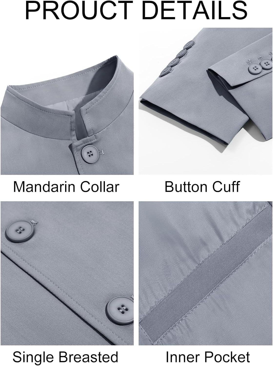 Runcati Mens Casual Suit Blazer Jacket Mandarin Collar Single Breasted Sport Coat Business Dress Coat - Image 5